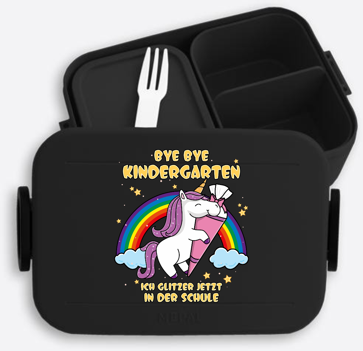 Brotdose Einhorn: Bye Bye Kindergarten – Ich glitzer jetzt - Nordic Black