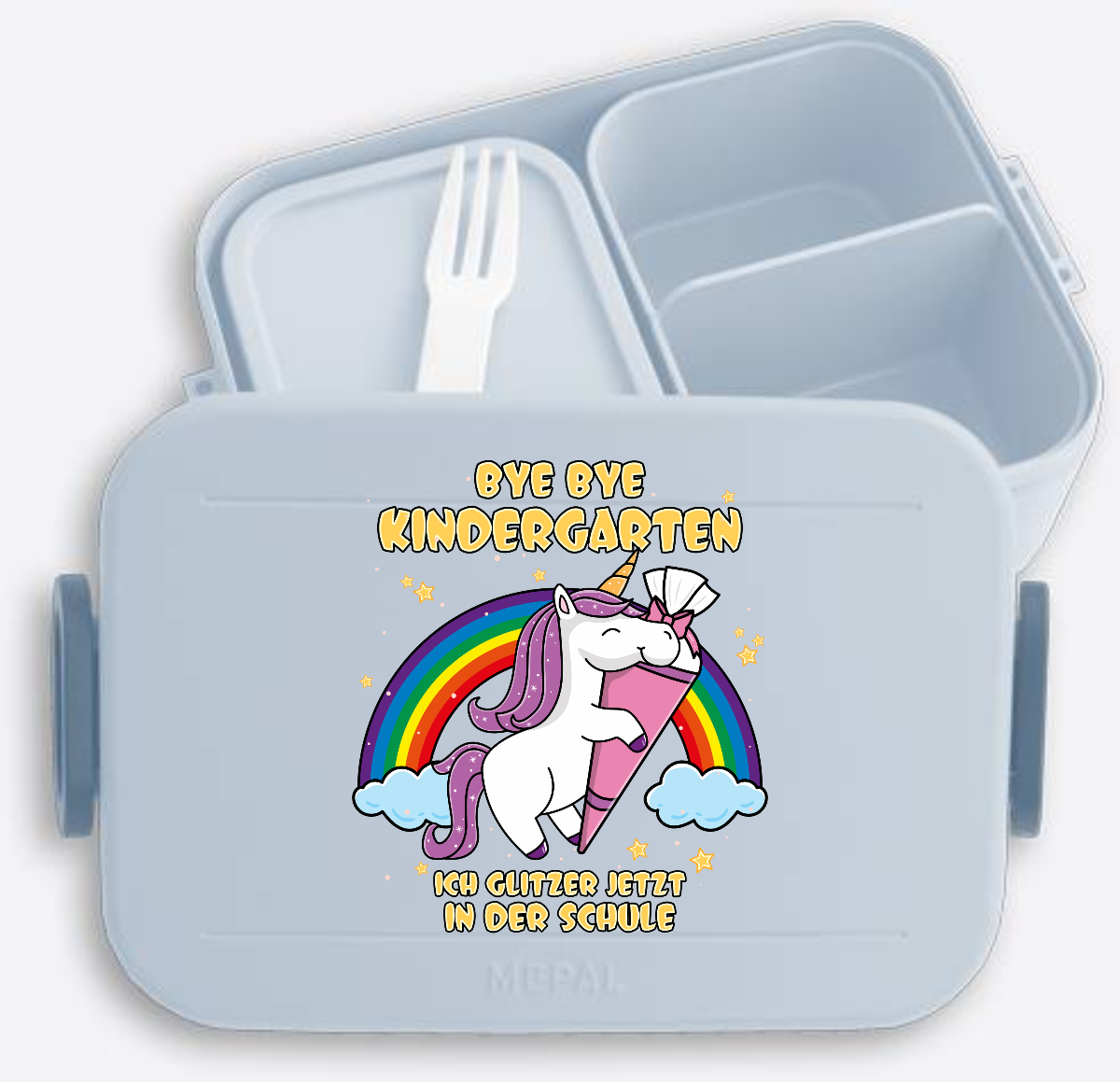 Brotdose Einhorn: Bye Bye Kindergarten – Ich glitzer jetzt - Nordic Blue
