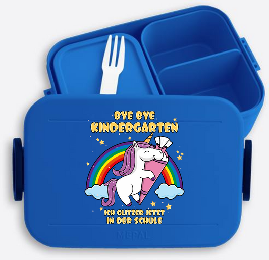 Brotdose Einhorn: Bye Bye Kindergarten – Ich glitzer jetzt - Vivid Blue