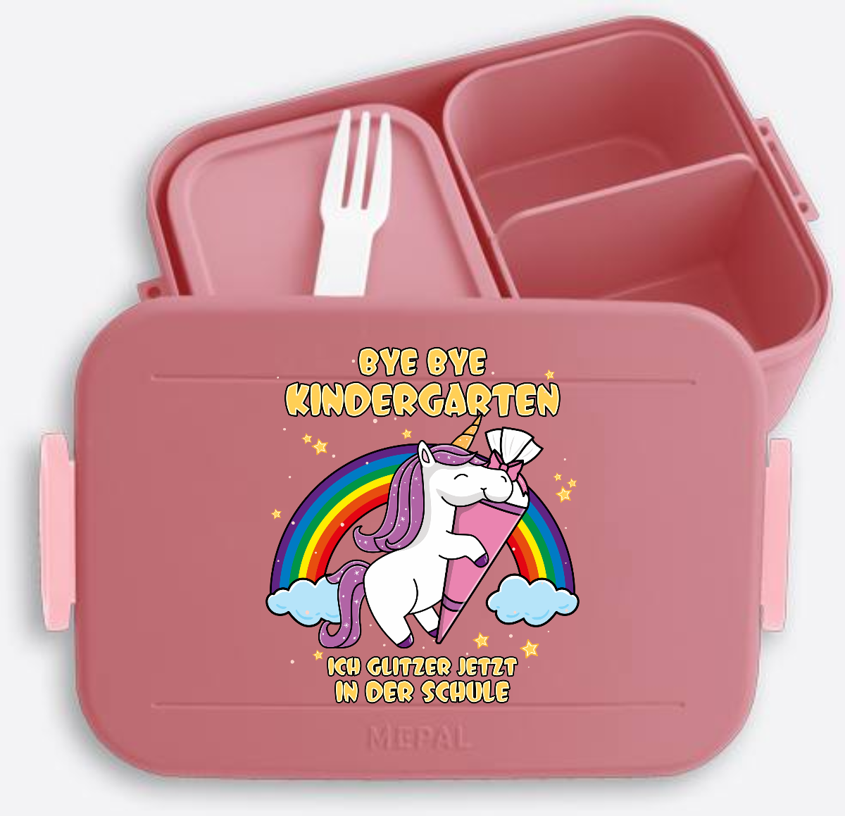 Brotdose Einhorn: Bye Bye Kindergarten – Ich glitzer jetzt - Vivid Mauve