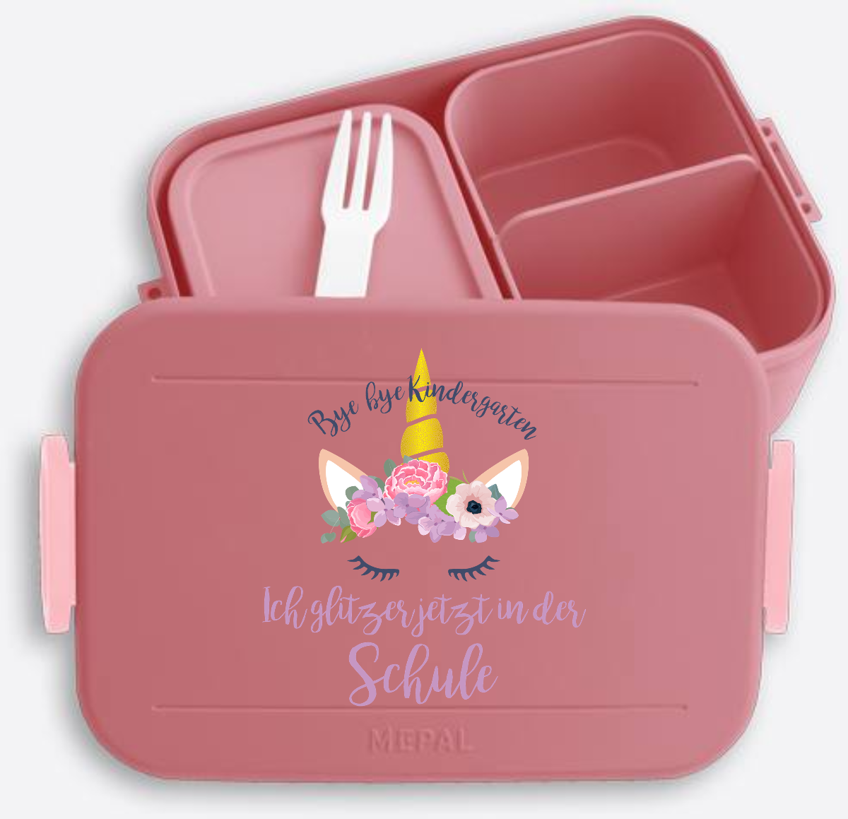Brotdose Einschulung: Bye Bye Kindergarten ich glitzer - Vivid Mauve