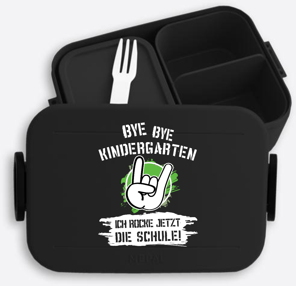 Brotdose Einschulung: Bye Bye Kindergarten – Ich rocke die Schule - Nordic Black