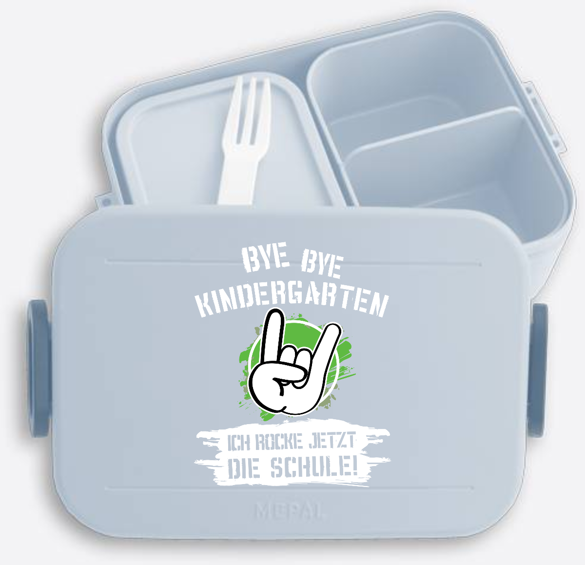 Brotdose Einschulung: Bye Bye Kindergarten – Ich rocke die Schule - Nordic Blue