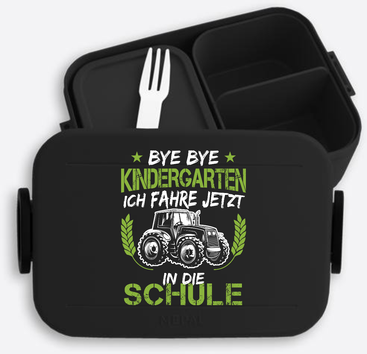 Brotdose Einschulung – Bye Bye Kindergarten Traktor - Nordic Black