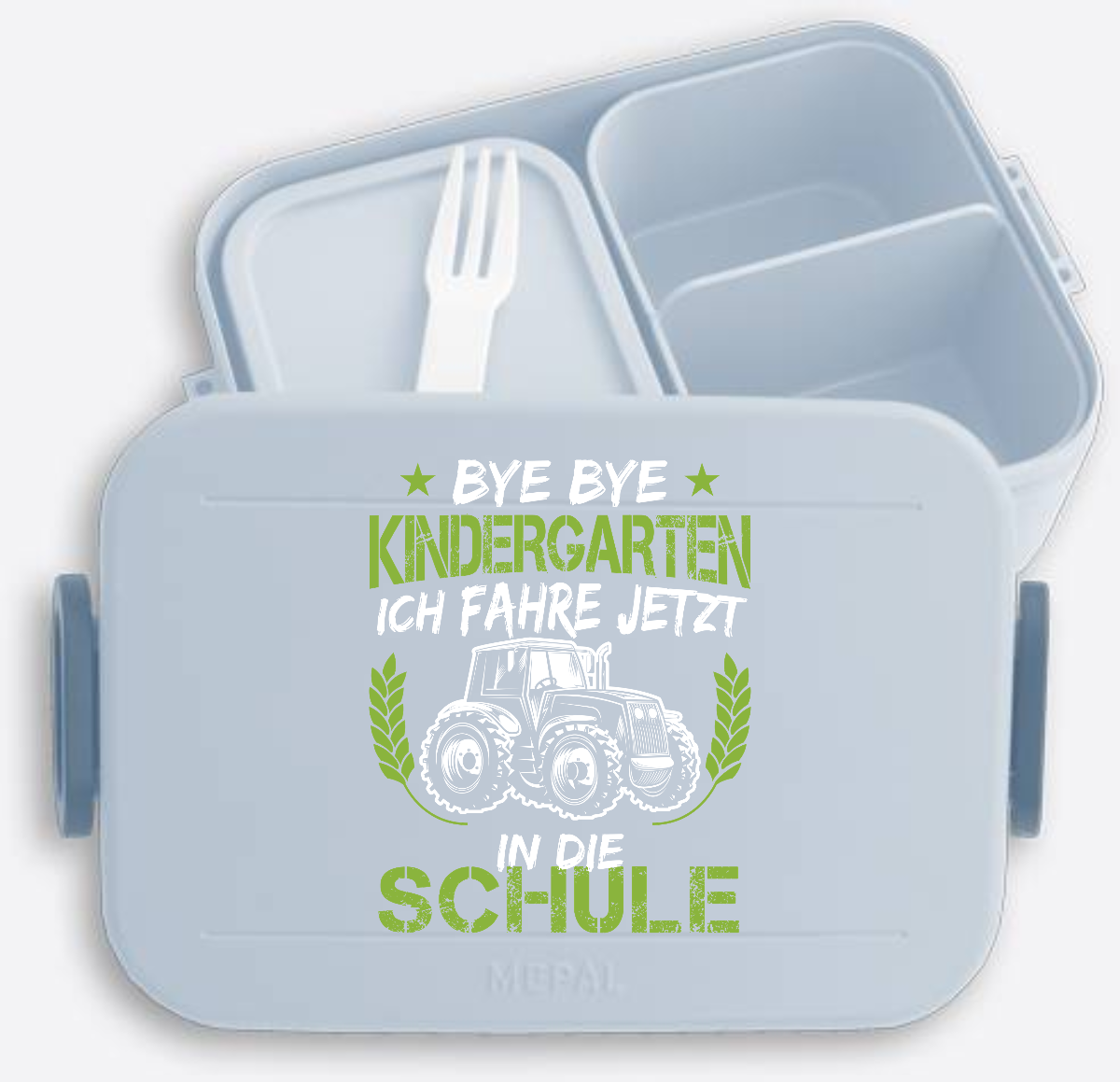 Brotdose Einschulung – Bye Bye Kindergarten Traktor - Nordic Blue