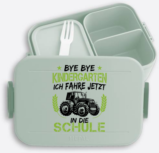 Brotdose Einschulung – Bye Bye Kindergarten Traktor Schwarz-Grün - Nordic Sage