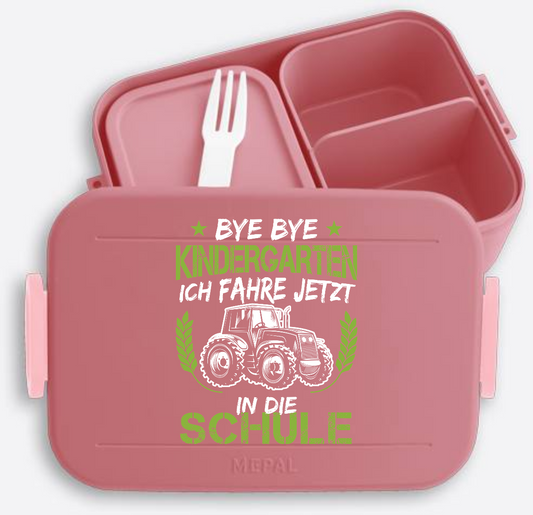 Brotdose Einschulung – Bye Bye Kindergarten Traktor - Vivid Mauve