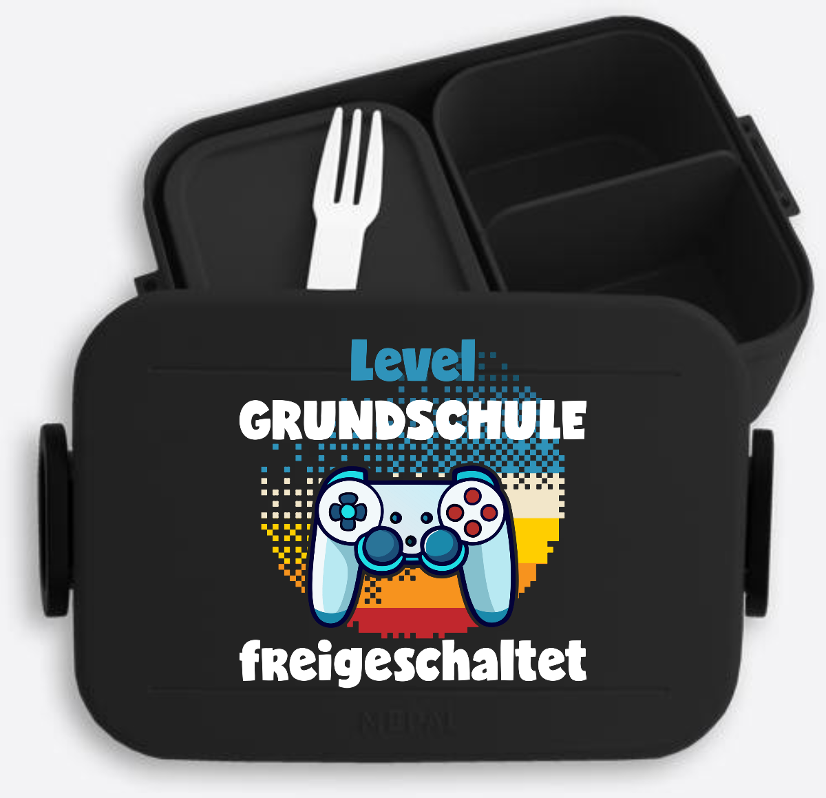 Brotdose Einschulung: Level Grundschule freigeschaltet mit Name - Nordic Black