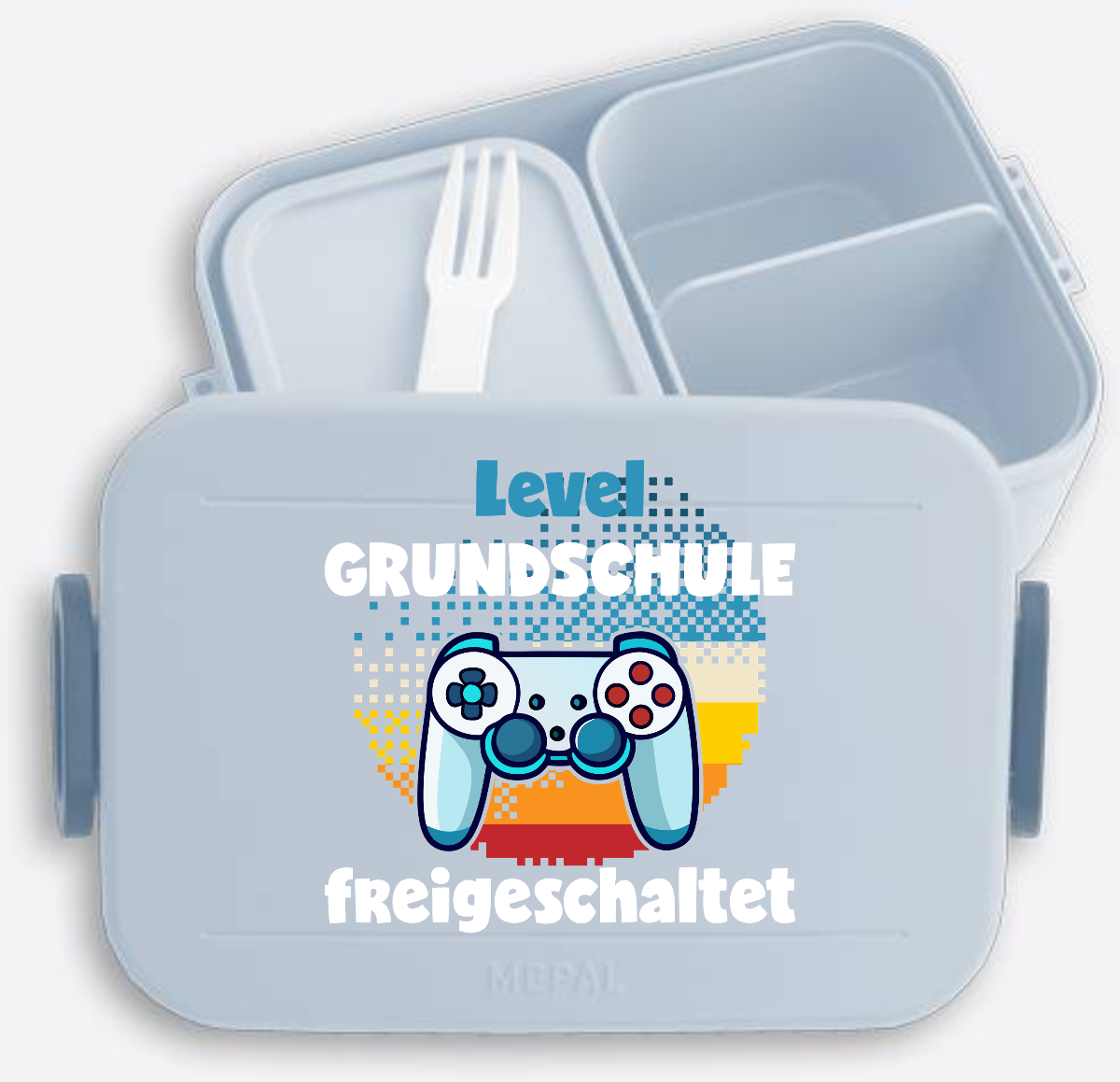 Brotdose Einschulung: Level Grundschule freigeschaltet mit Name - Nordic Blue