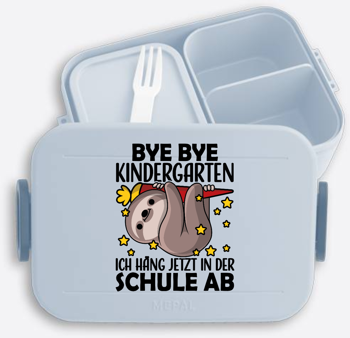 Brotdose Einschulung mit Faultier: Bye Bye Kindergarten - Nordic Blue