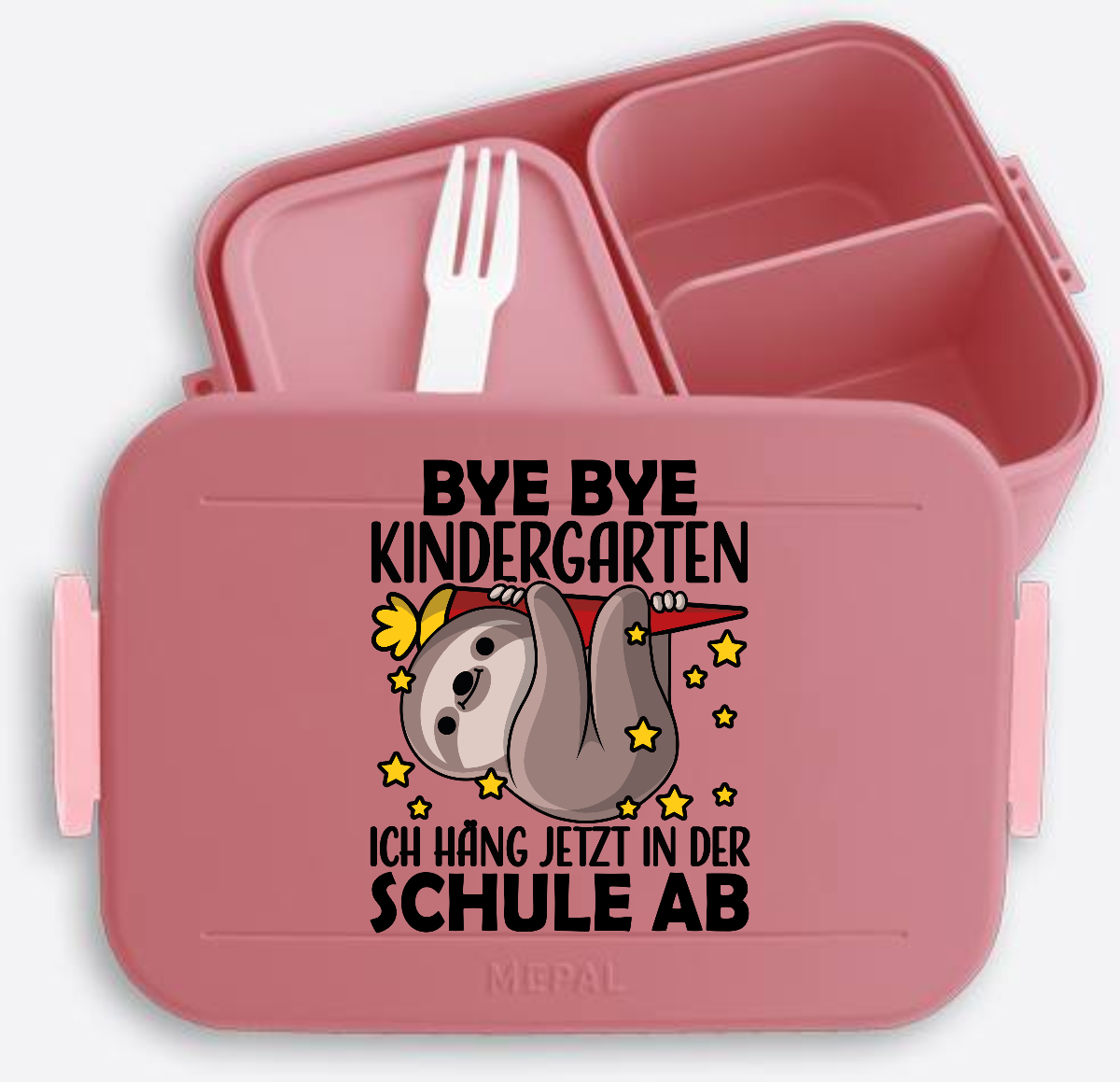 Brotdose Einschulung mit Faultier: Bye Bye Kindergarten - Vivid Mauve