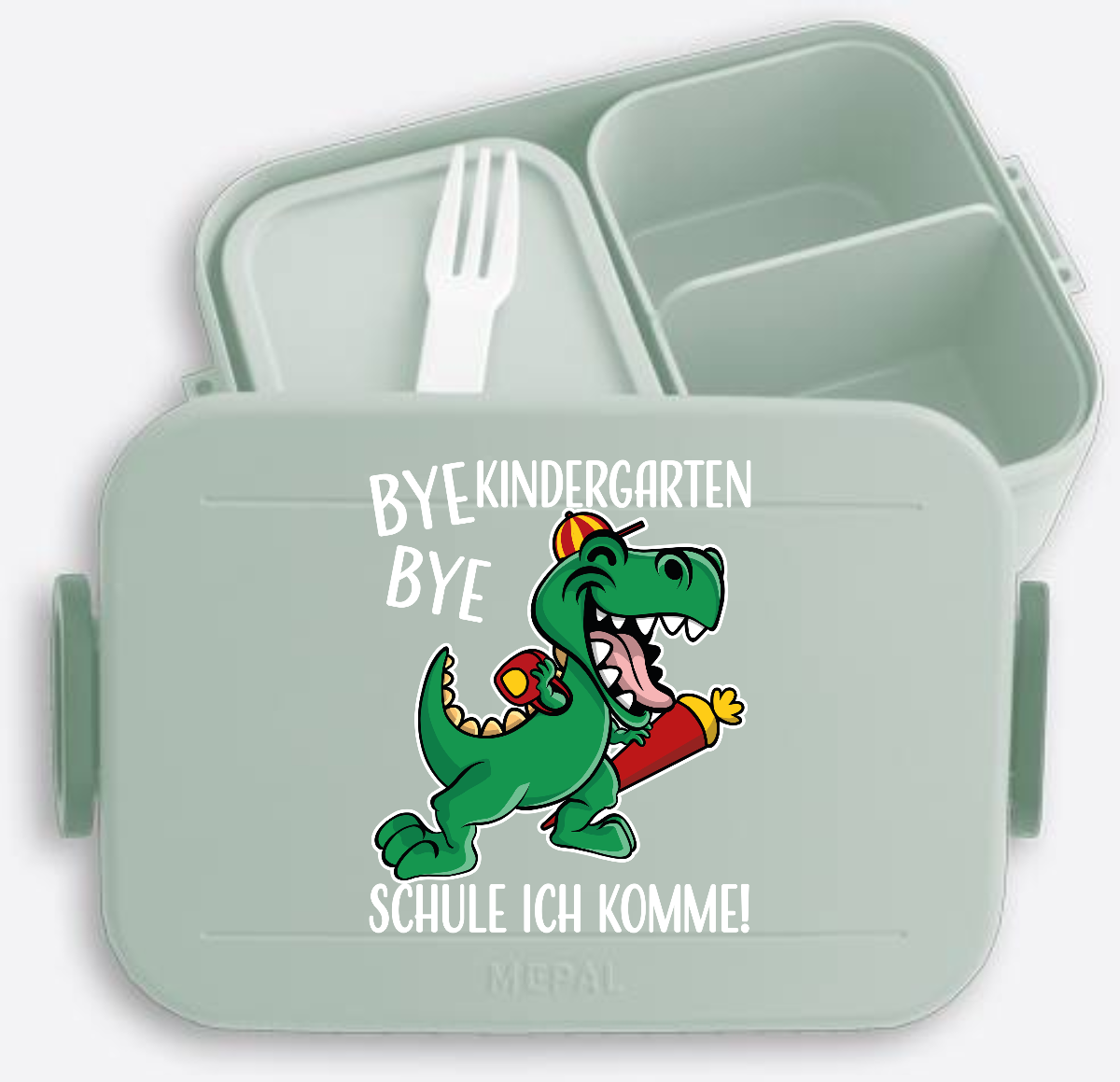 Brotdose Einschulung mit Name – Bye Bye Kindergarten Dino - Nordic Sage