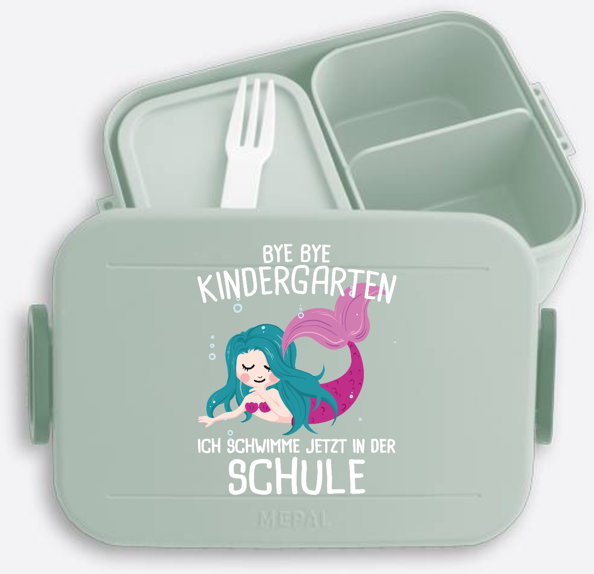 Brotdose Einschulung mit Name: Bye Bye Kindergarten ich schwimme - Nordic Sage