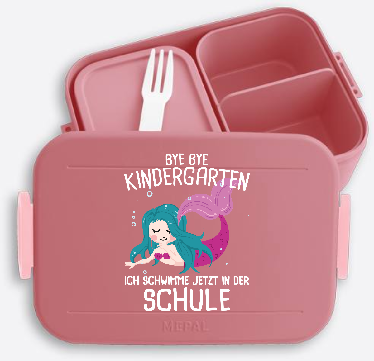 Brotdose Einschulung mit Name: Bye Bye Kindergarten ich schwimme - Vivid Mauve