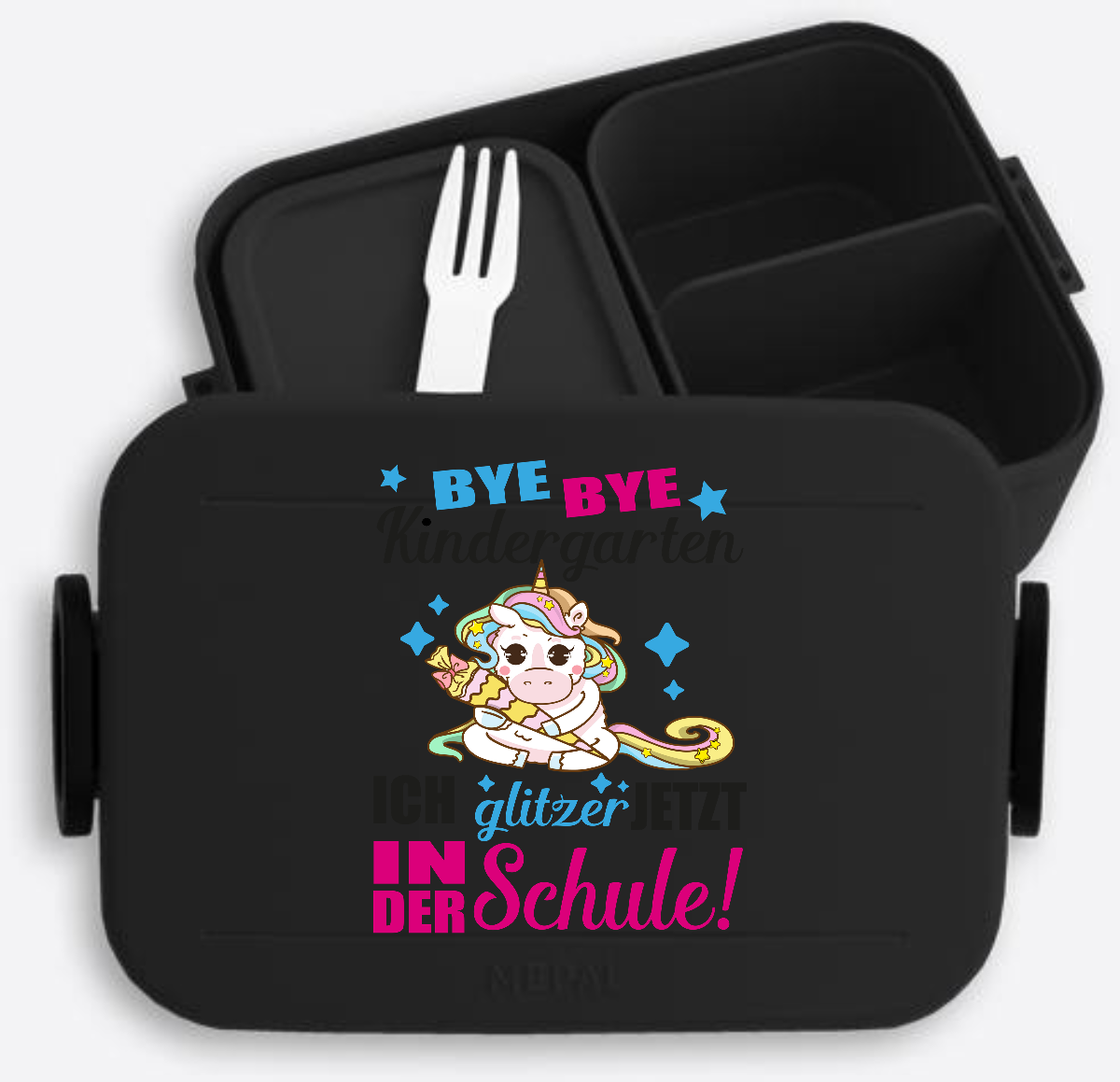 Brotdose Einschulung mit Name – Ich glitzer jetzt Einhorn - Nordic Black