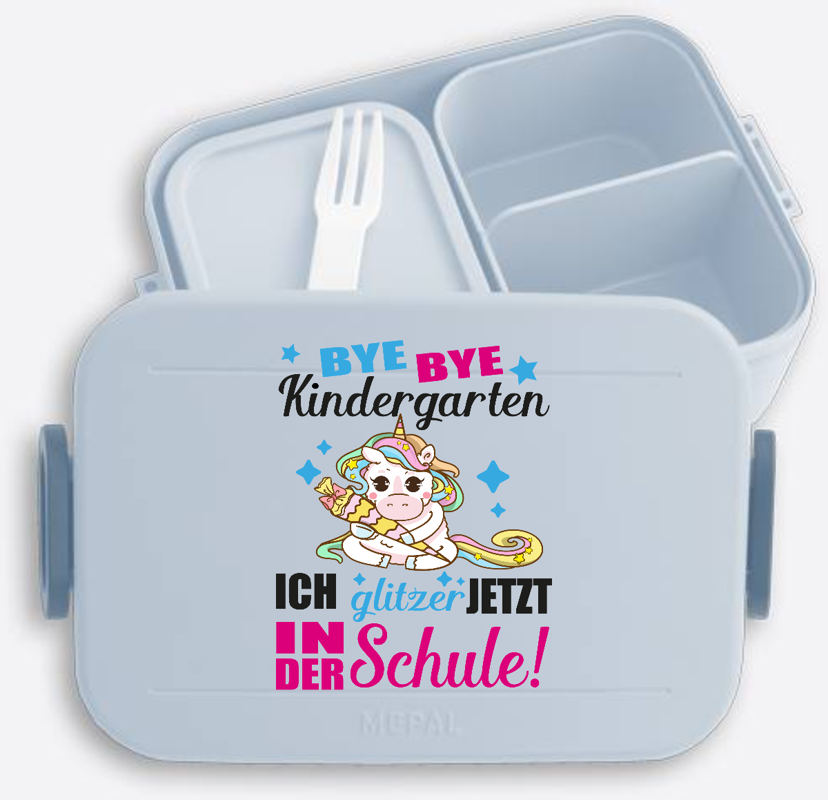 Brotdose Einschulung mit Name – Ich glitzer jetzt Einhorn - Nordic Blue