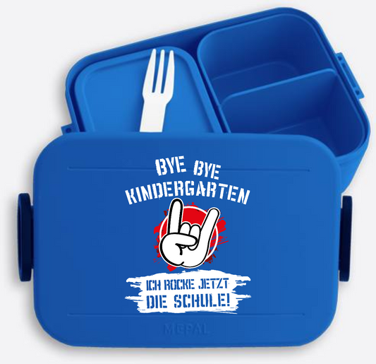 Brotdose Einschulung mit Name: Ich rocke die Schule Grunge Rot - Vivid Blue