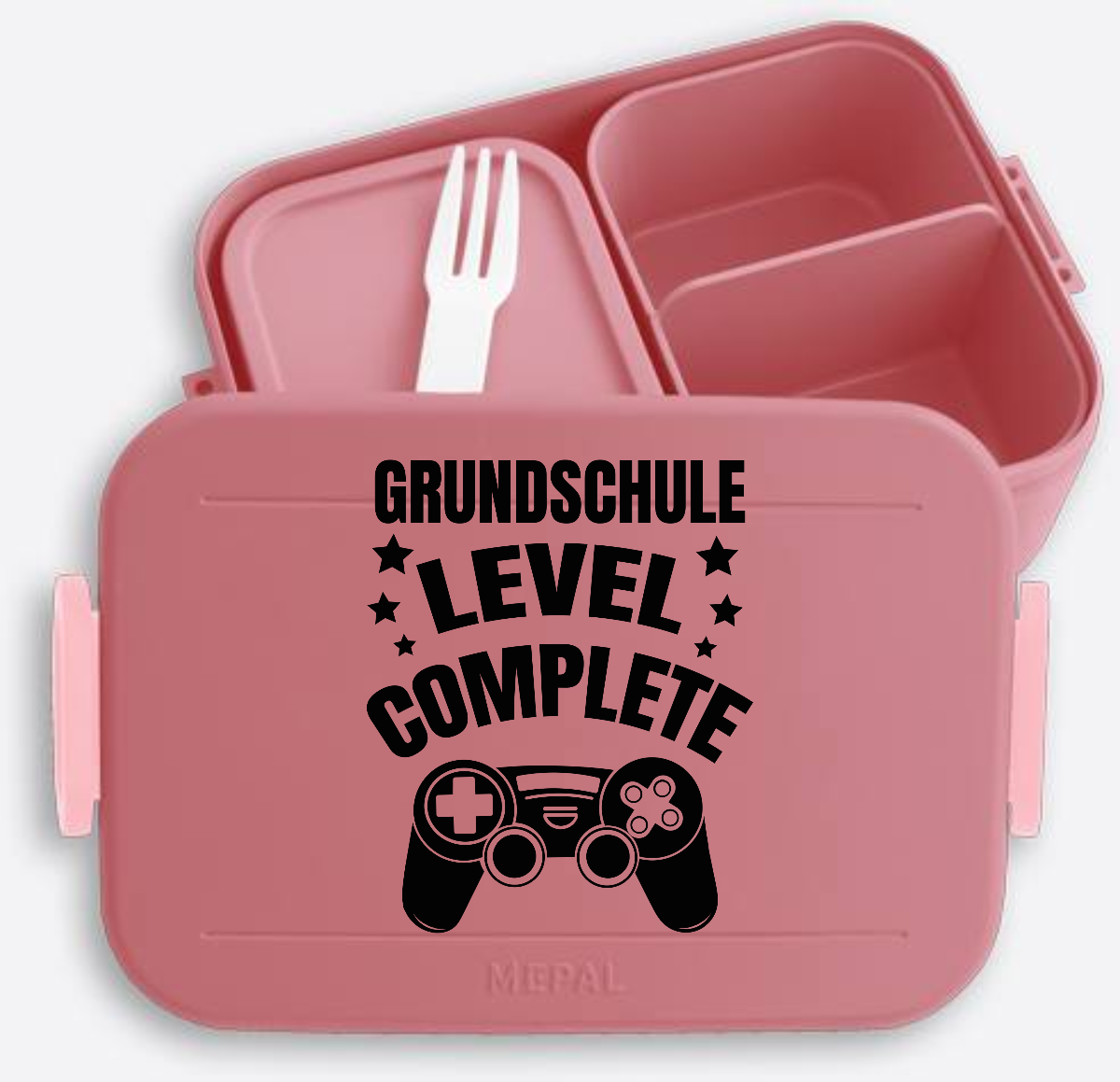 Brotdose Einschulung mit Name – Level Complete schwarz - Vivid Mauve