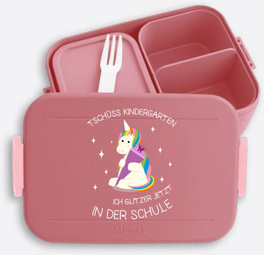 Brotdose Einschulung mit Name – Tschüss Kindergarten Einhorn - Vivid Mauve