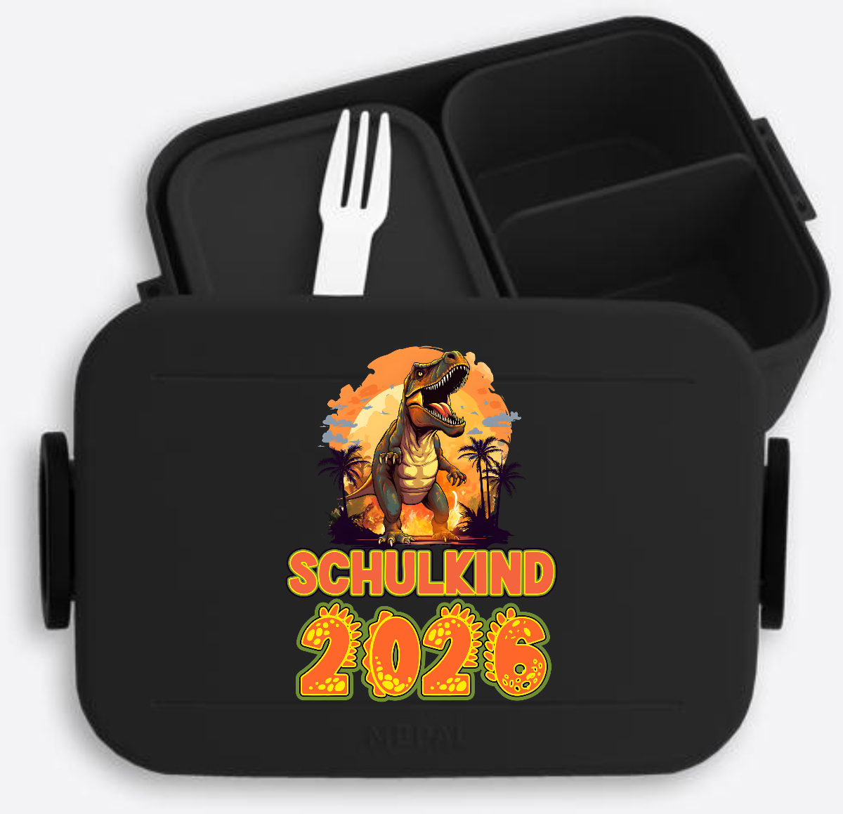 Brotdose Einschulung Schulkind 2026 Dinosaurier mit Name - Nordic Black