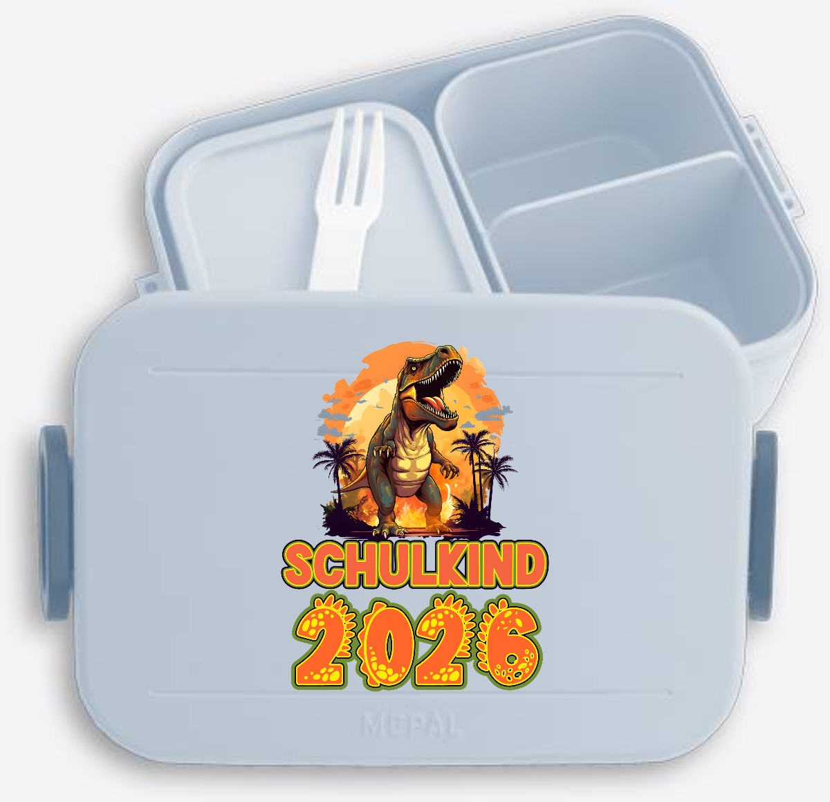 Brotdose Einschulung Schulkind 2026 Dinosaurier mit Name - Nordic Blue