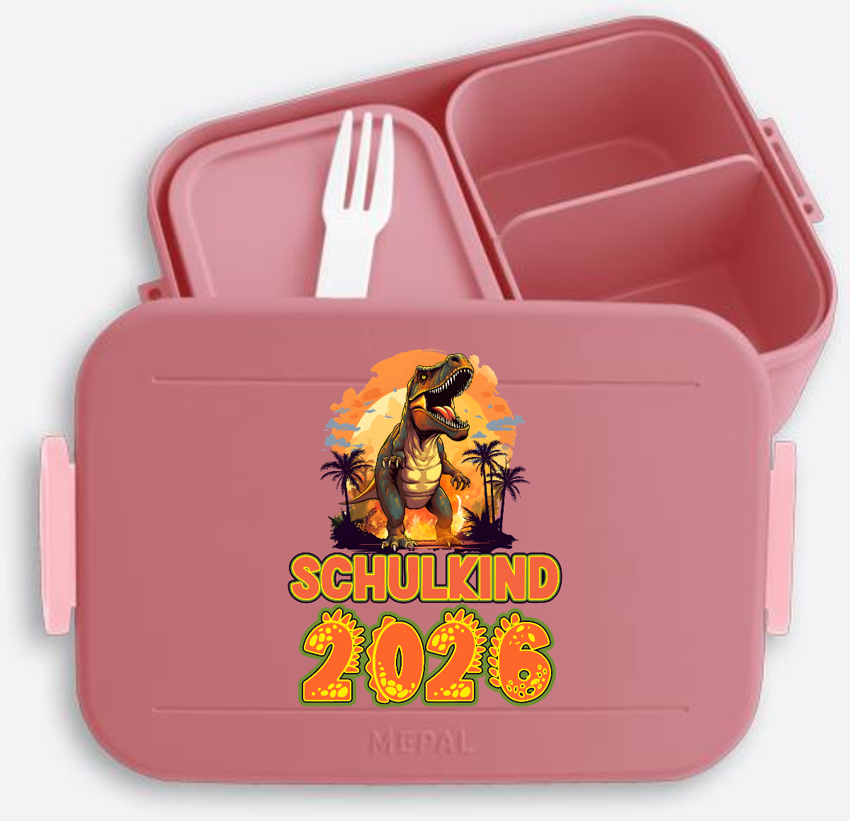 Brotdose Einschulung Schulkind 2026 Dinosaurier mit Name - Vivid Mauve