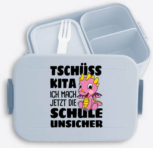 Brotdose Einschulung: Tschüss Kita rosa Drache mit Namen - Nordic Blue