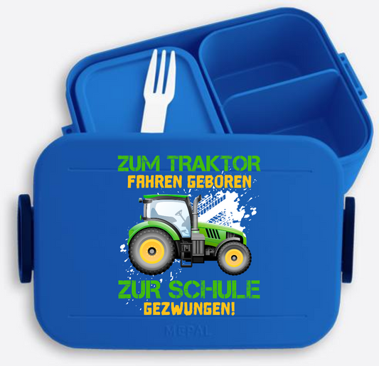 Brotdose Einschulung: Zum Traktor fahren geboren - mit Name - Vivid Blue