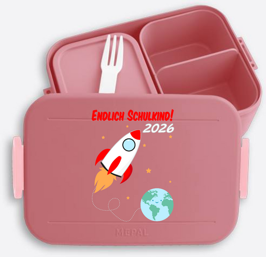 Brotdose Endlich Schulkind 2026 Rakete – mit Name personalisiert - Vivid Mauve