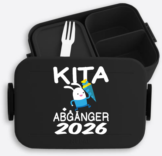 Brotdose Kita Abgänger 2026 – Hase mit Schultüte & Name - Nordic Black