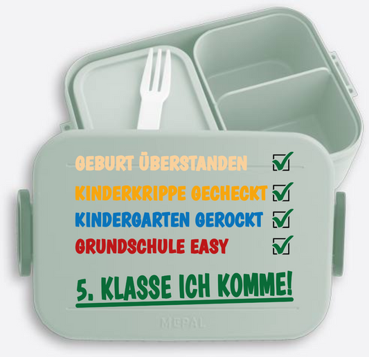 Brotdose mit Name: Grundschule überstanden – 5. Klasse ich komme - Nordic Sage