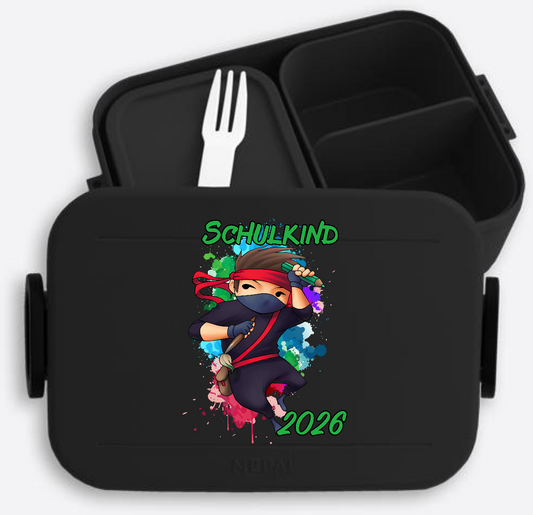 Brotdose Ninja Junge 2026 – Personalisiert zur Einschulung - Nordic Black