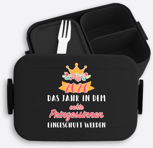 Brotdose Prinzessin 2026 mit Name – Geschenk zur Einschulung - Nordic Black
