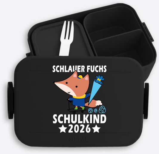 Brotdose Schlauer Fuchs Schulkind 2026 – mit Name - Nordic Black