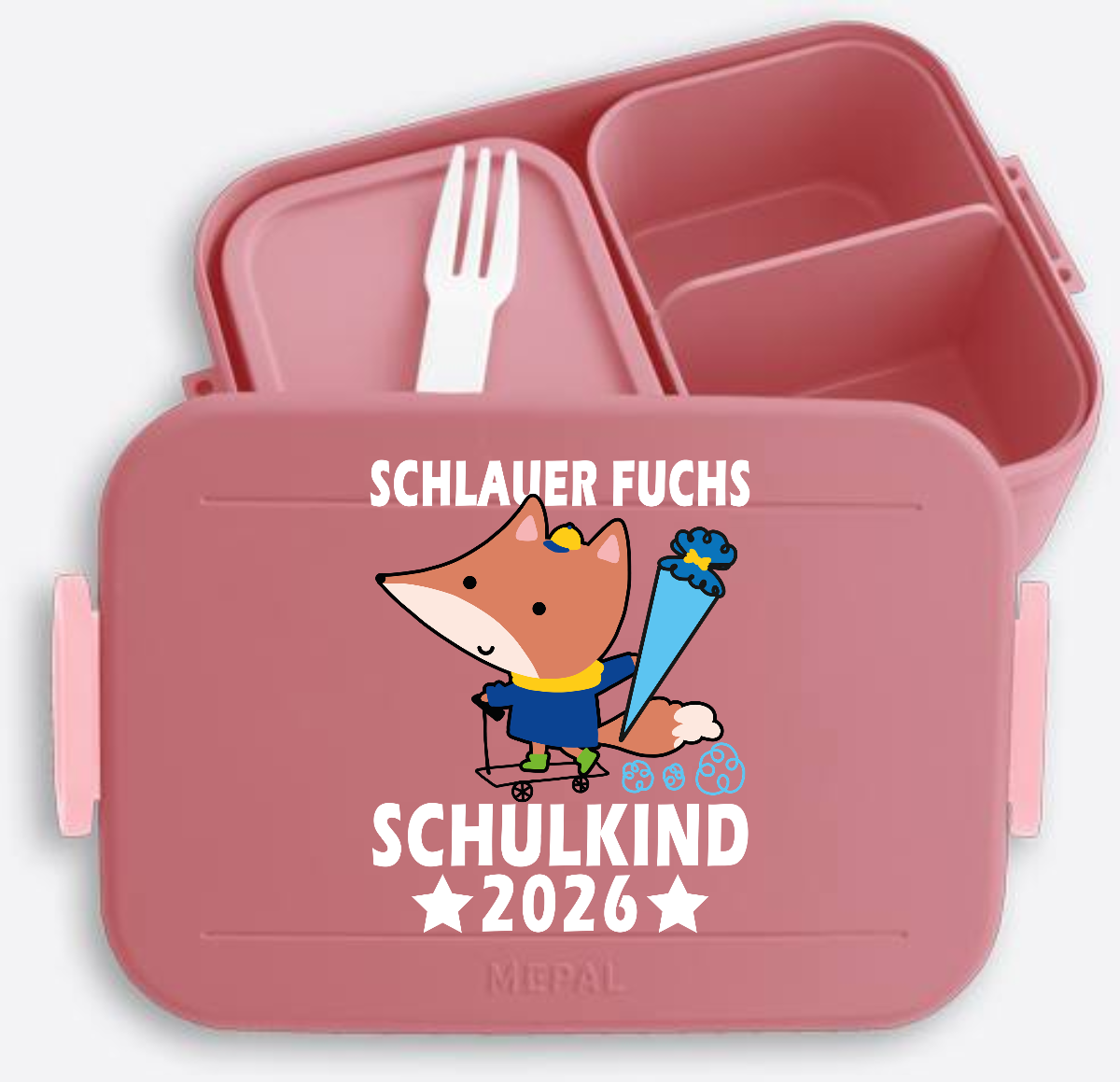 Brotdose Schlauer Fuchs Schulkind 2026 – mit Name - Vivid Mauve