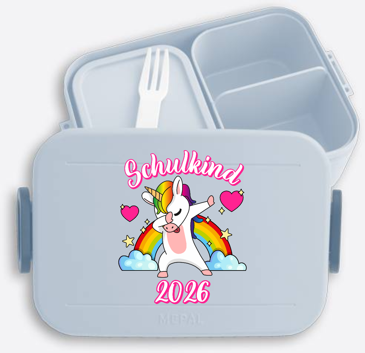 Brotdose Schulkind 2025 – Dabbendes Einhorn mit Name - Nordic Blue