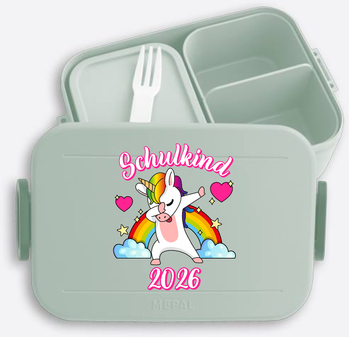Brotdose Schulkind 2025 – Dabbendes Einhorn mit Name - Nordic Sage