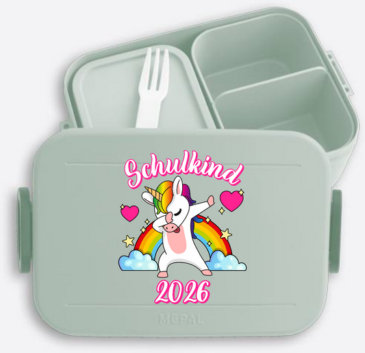 Brotdose Schulkind 2025 – Dabbendes Einhorn mit Name - Nordic Sage