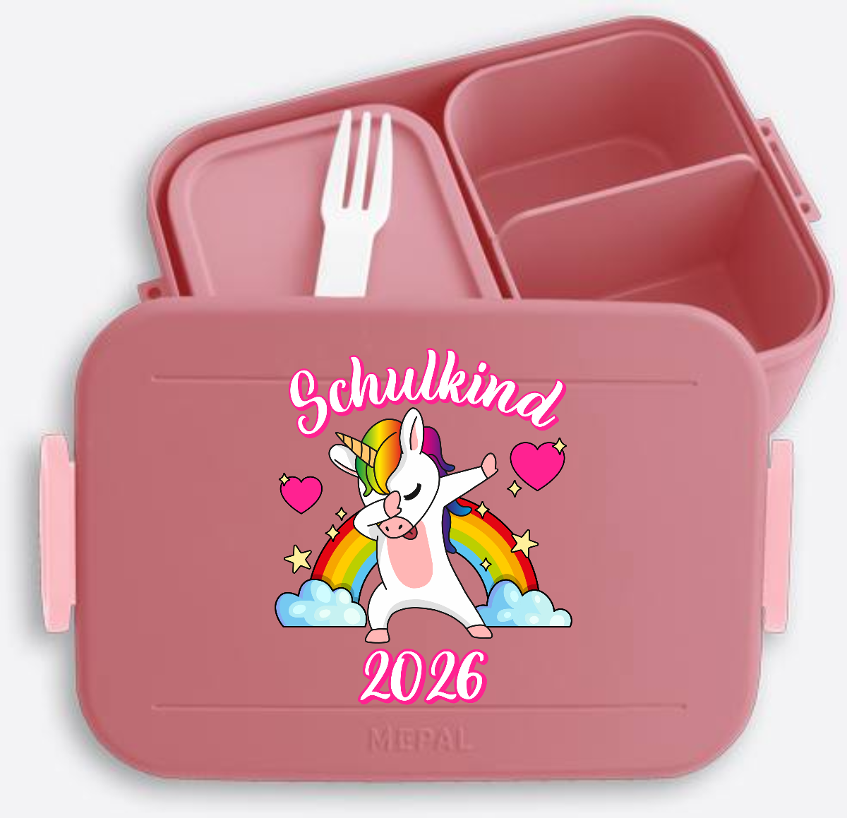 Brotdose Schulkind 2025 – Dabbendes Einhorn mit Name - Vivid Mauve