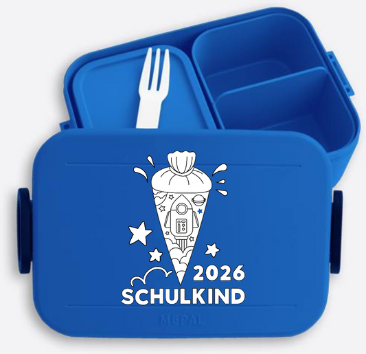 Brotdose Schulkind 2025 mit Name – Rakete zum Ausmalen - Vivid Blue