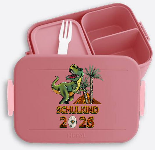 Brotdose Schulkind 2025 T-Rex Dino mit Wunschnamen - Vivid Mauve