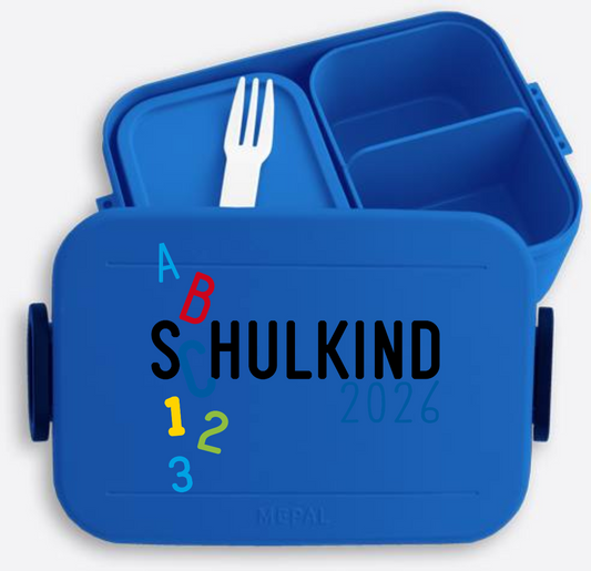 Brotdose Schulkind 2026 ABC blau – mit Namen personalisiert - Vivid Blue