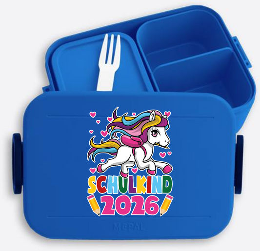 Brotdose Schulkind 2026 Einhorn – Personalisiert mit Name - Vivid Blue