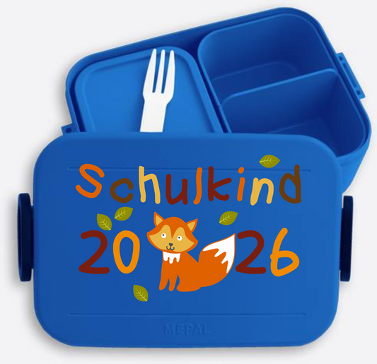 Brotdose Schulkind 2026 Fuchs – Mit Name personalisiert - Vivid Blue