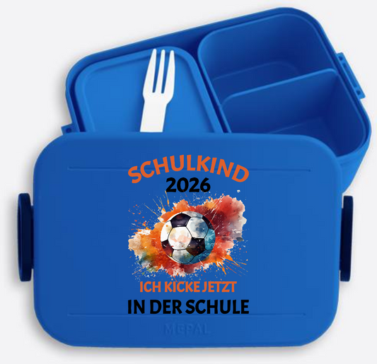 Brotdose Schulkind 2026 Fußball - Ich kicke jetzt in der Schule - Vivid Blue