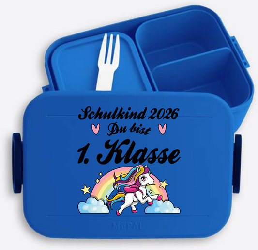 Brotdose Schulkind 2026 Pferd – Du bist erstklassig mit Name - Vivid Blue