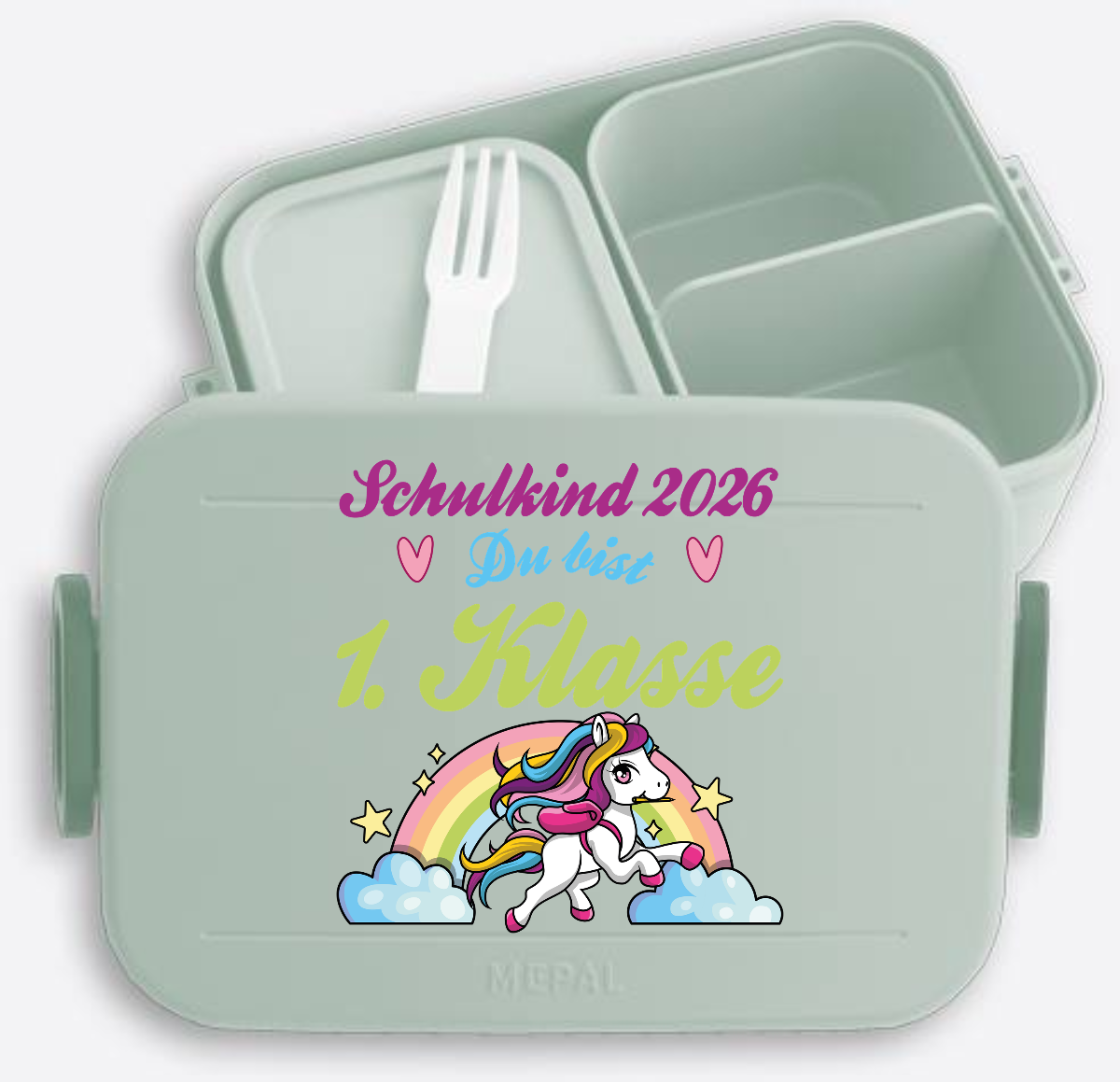 Brotdose Schulkind 2026 – Pferd & Regenbogen mit Name - Nordic Sage