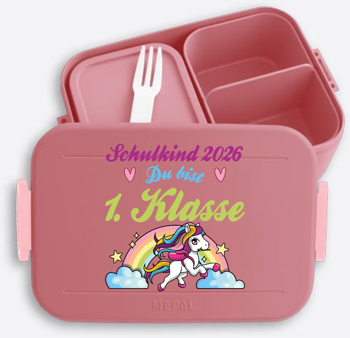 Brotdose Schulkind 2026 – Pferd & Regenbogen mit Name - Vivid Mauve