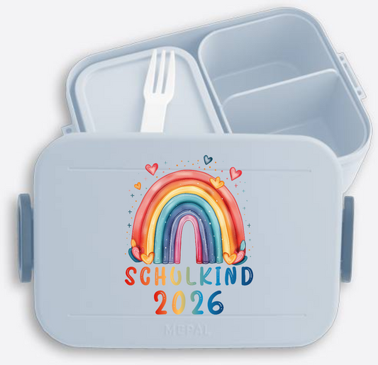 Brotdose Schulkind 2026 Regenbogen mit Namen personalisiert - Nordic Blue