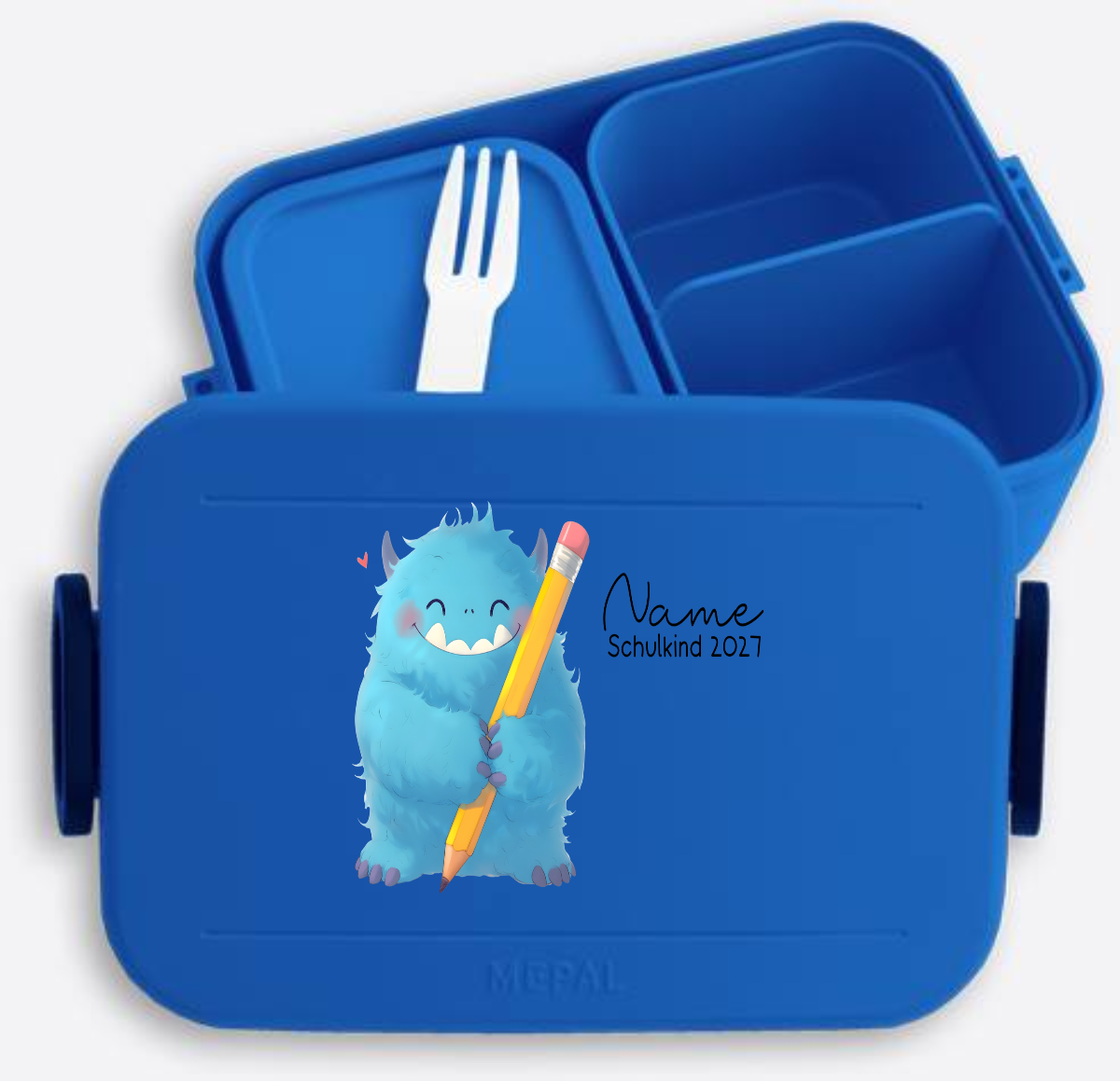 Brotdose Süßes Monster Schulkind mit Name | Einschulung - Vivid Blue